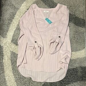 Maurice’s Light Pink V-Neck Blouse with Buttoned Sleeves